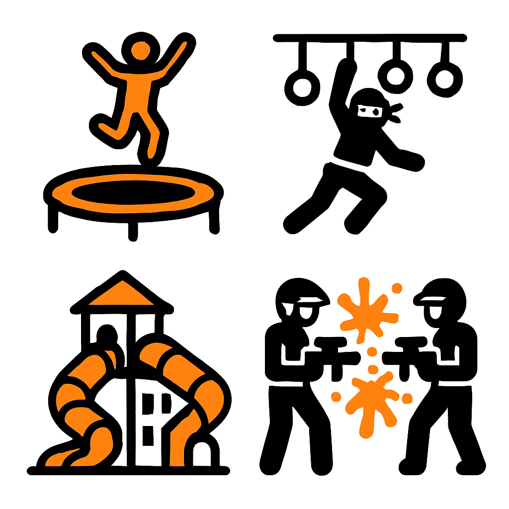 Trampoline, Ninja, Slides, Gel Blaster