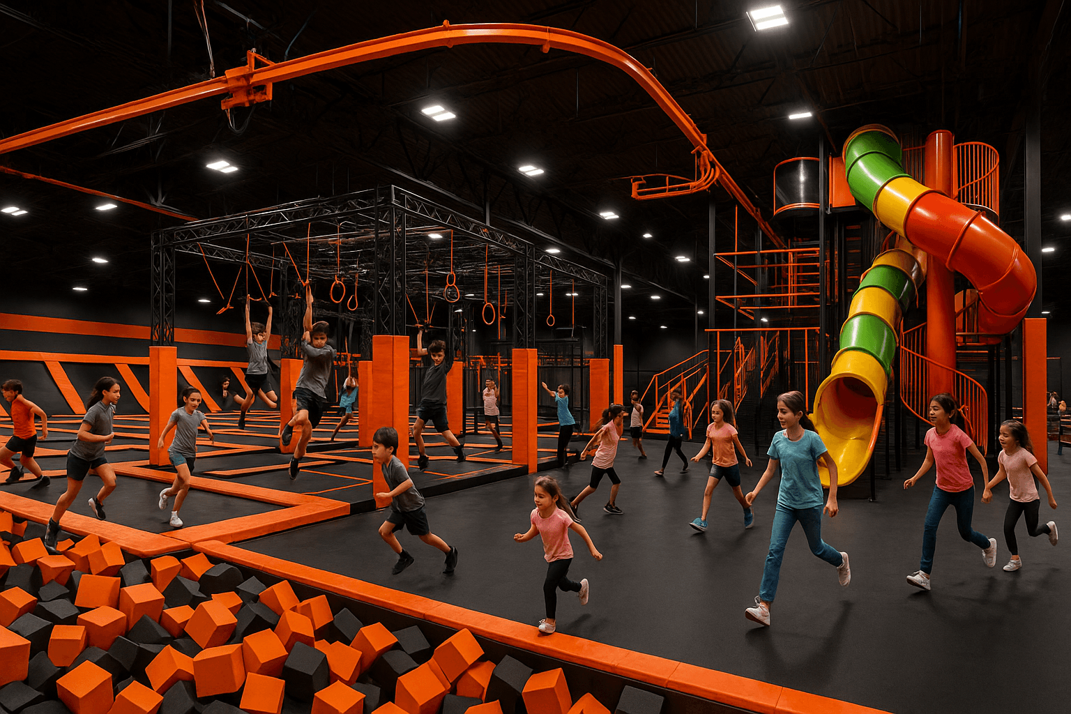 Urban Air Adventure Park interior — trampolines, ninja course, slides